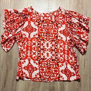 Anthropologie Blue Tassel Women’s Size XL Red Patterned Blouse 100% Cotton